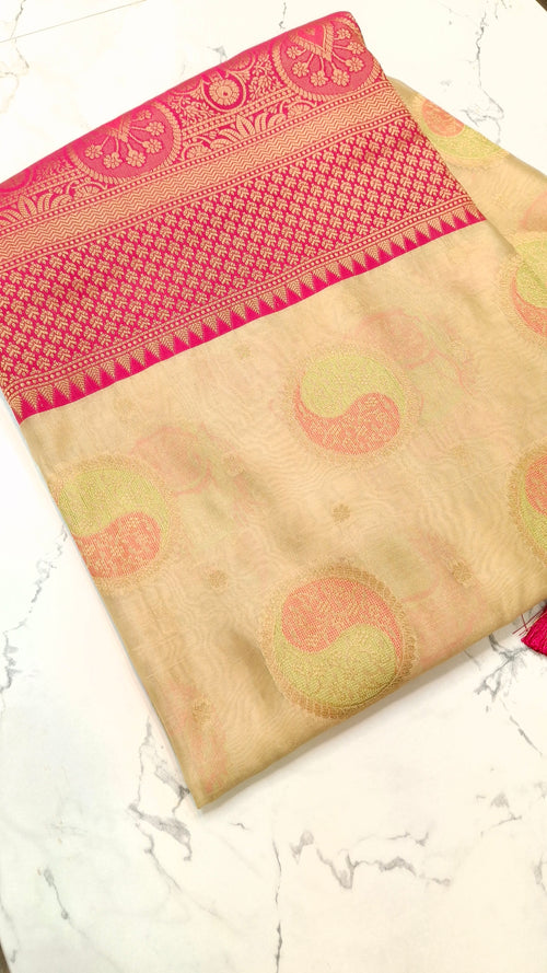 COTTON BASE KATHPADAR SAREE IN CREAM COLOR