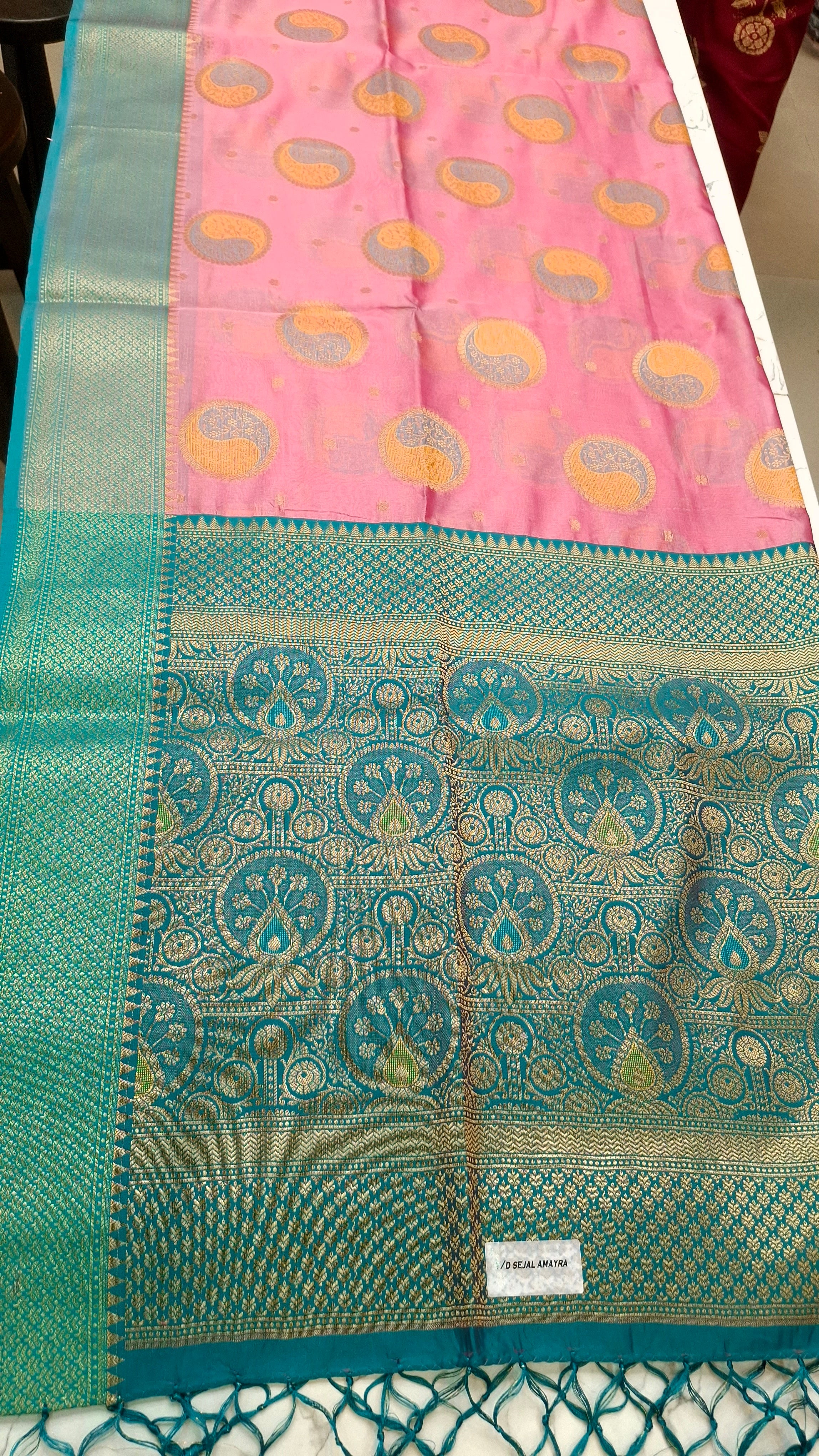 COTTON BASE KATHPADAR SAREE IN BABY PINK COLOR