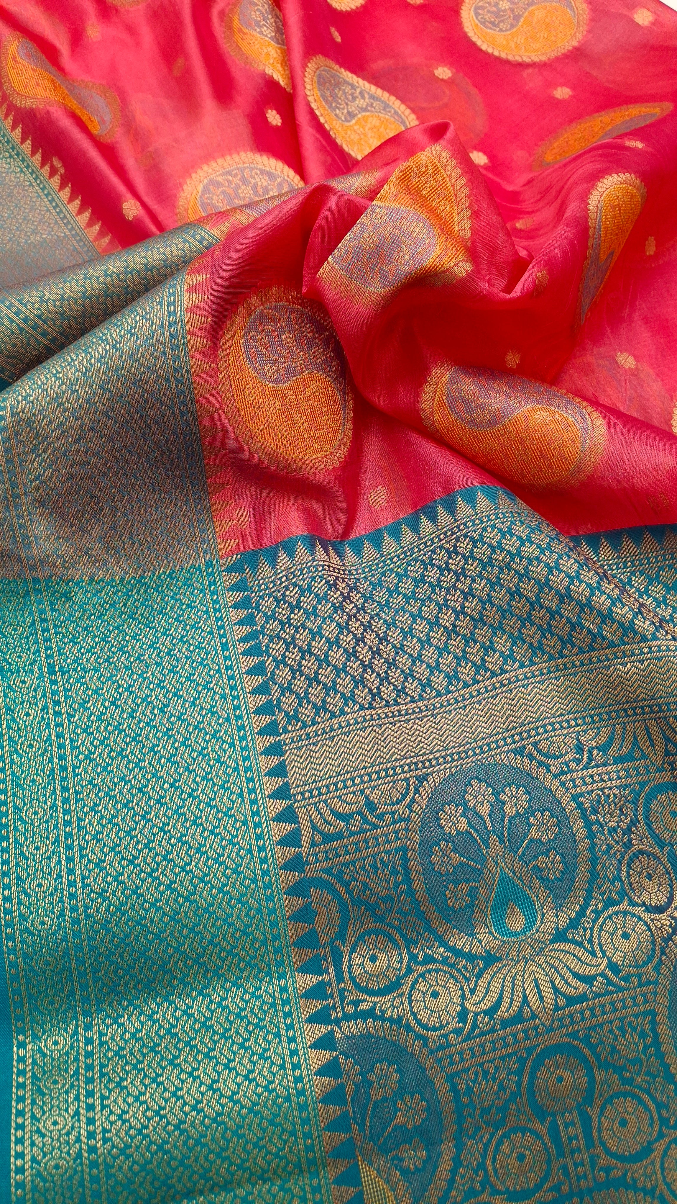 COTTON BASE KATHPADAR SAREE IN PEACH PINK COLOUR