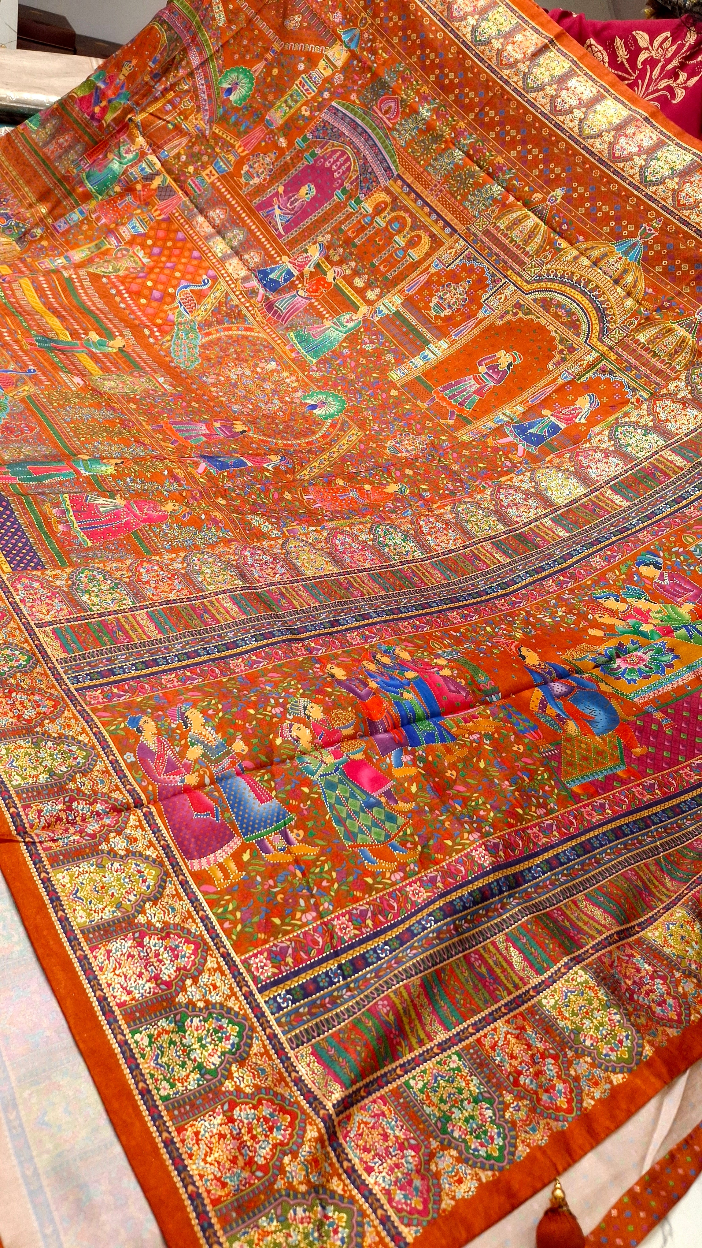 SEMI SILK PASHMINA PRINT IN RUST COLOUR