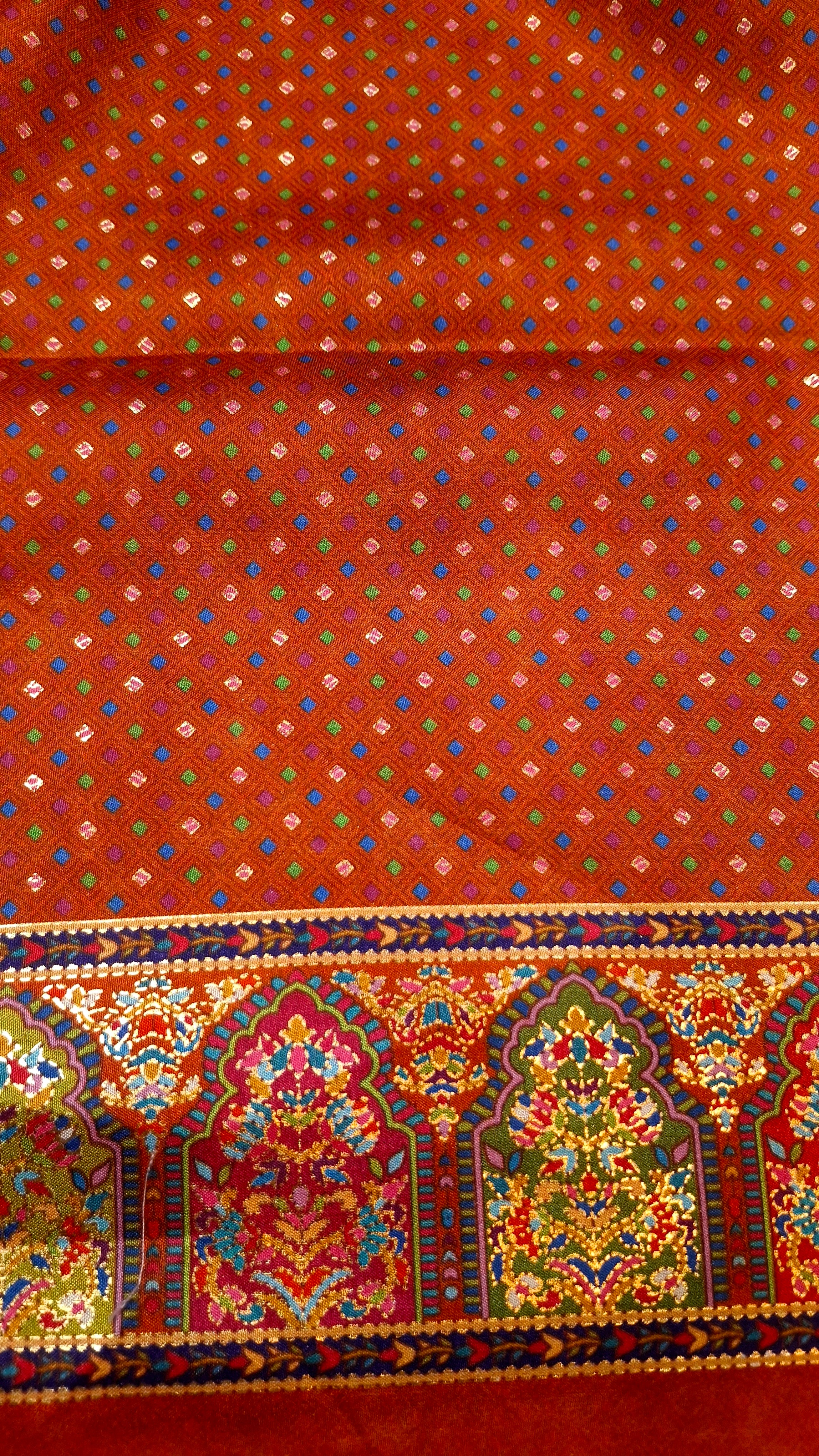 SEMI SILK PASHMINA PRINT IN RUST COLOUR