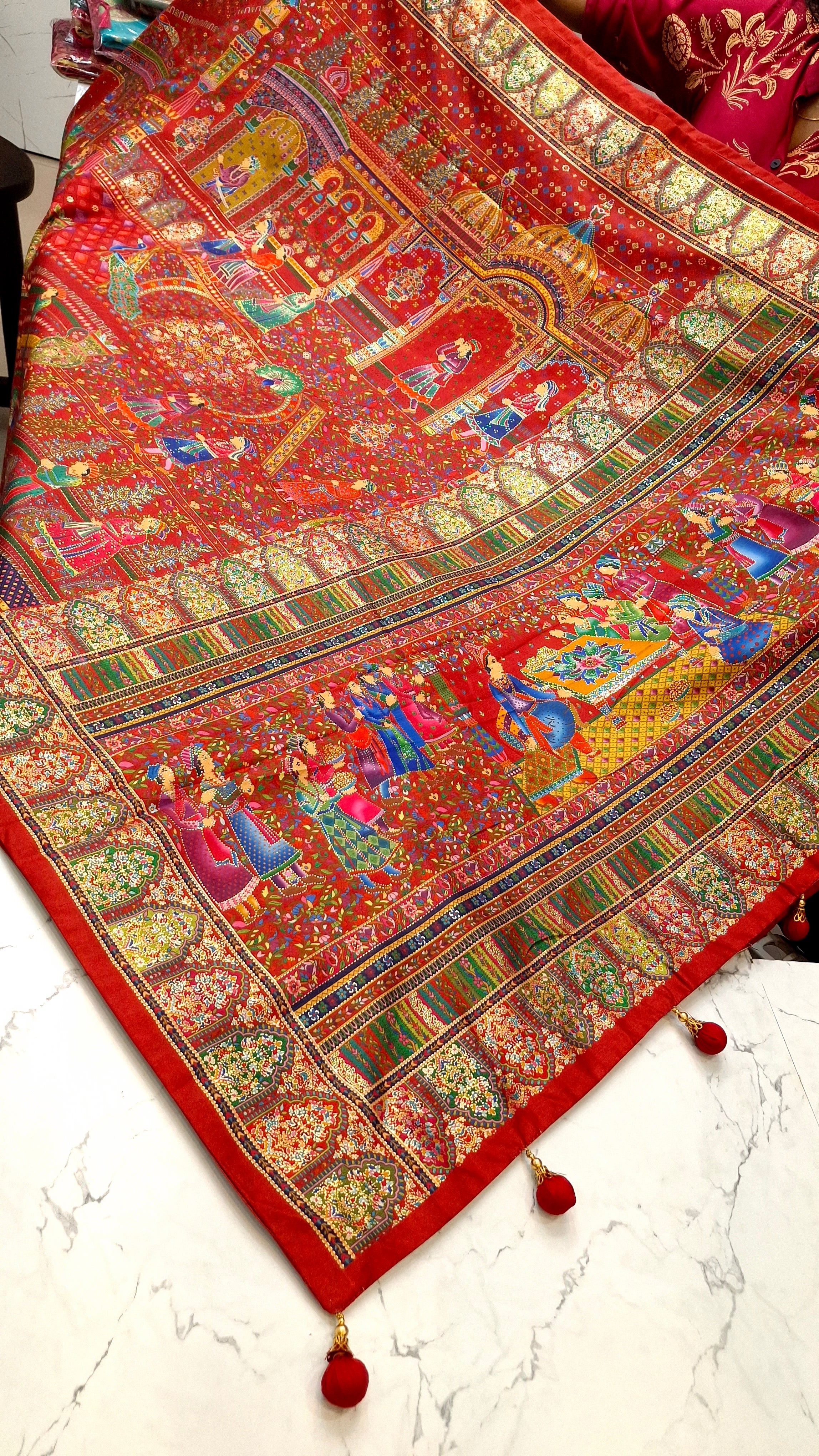 SEMI SILK PASHMINA IN DARK RED COLOUR