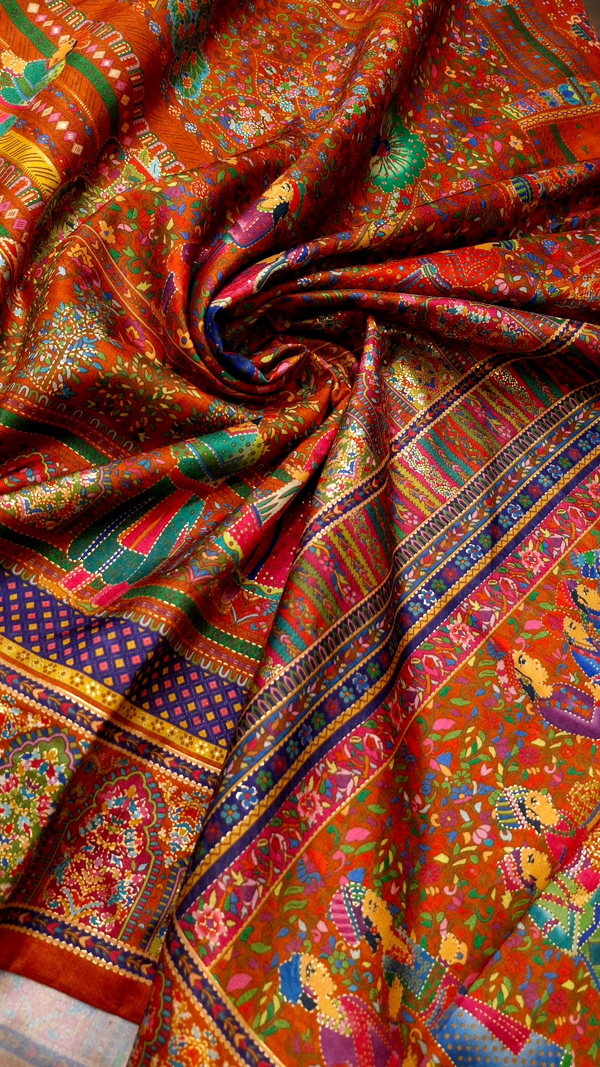 SEMI SILK PASHMINA PRINT IN RUST COLOUR