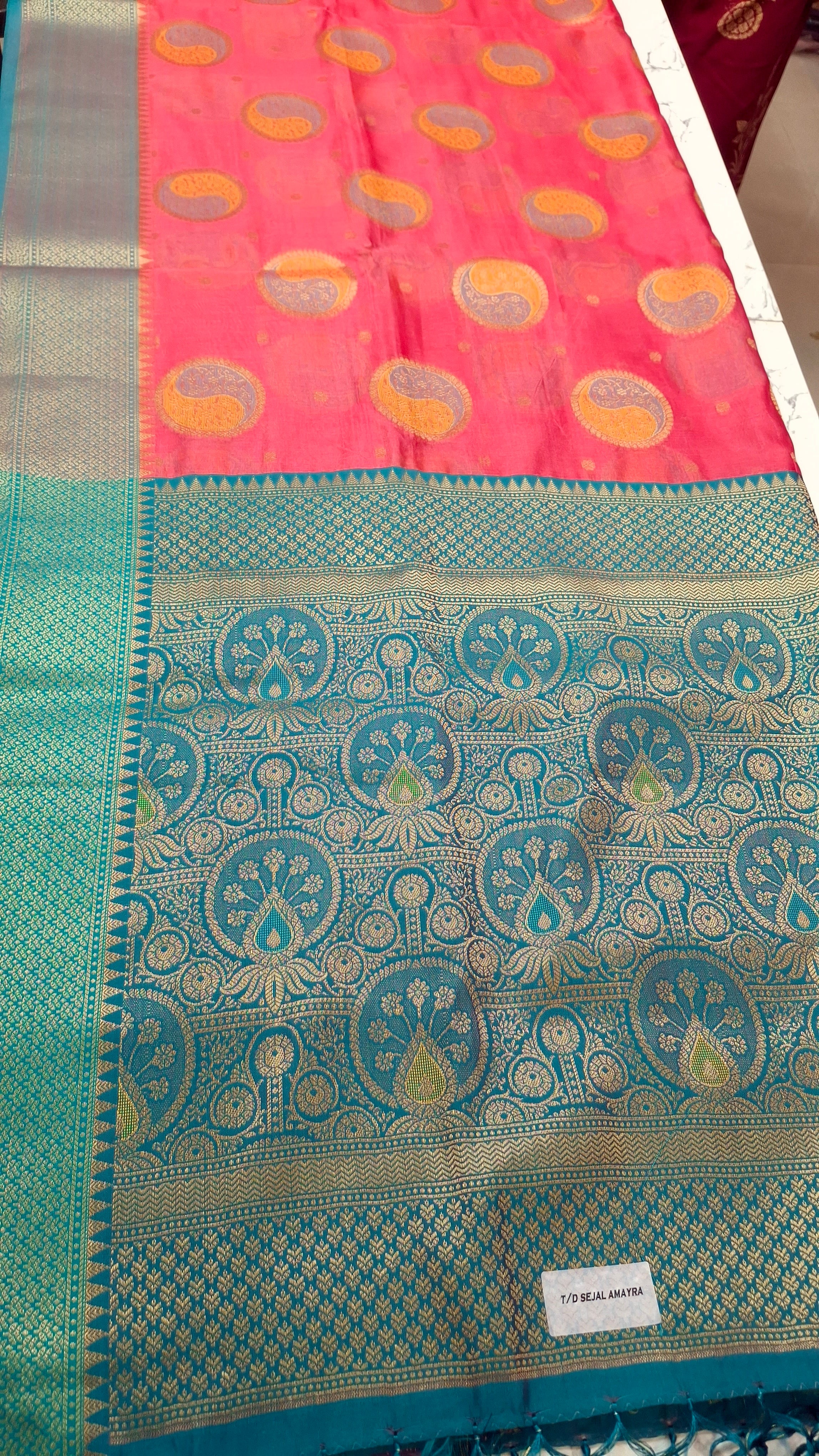 COTTON BASE KATHPADAR SAREE IN PEACH PINK COLOUR